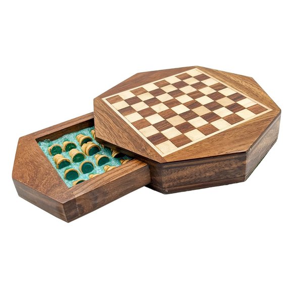 Handmade Octagon Wooden Small Chess Board (6inch) - Picture 4 of 5